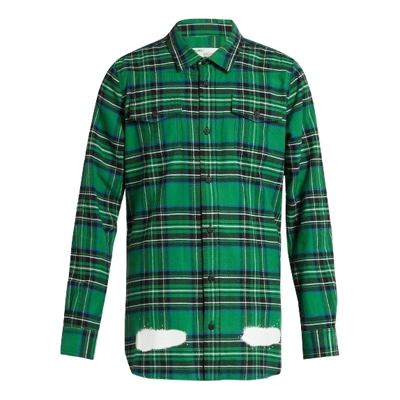 Off White Diag Spray Check Flannel Shirt - Green