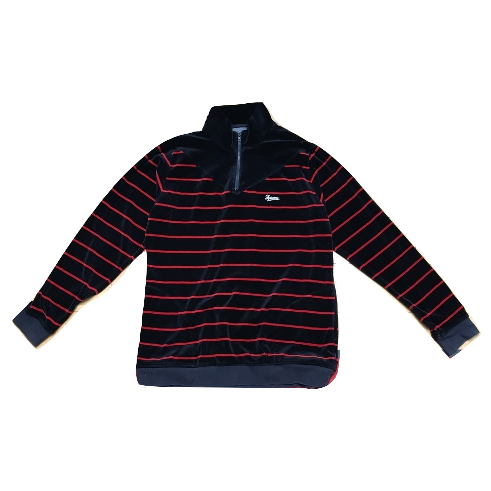 Supreme Velour Striped Quarter Zip Pullover - Navy - Used