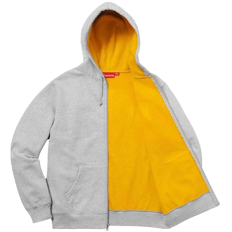 Supreme Contrast Zip Up Hooded Sweatshirt - Heather Grey