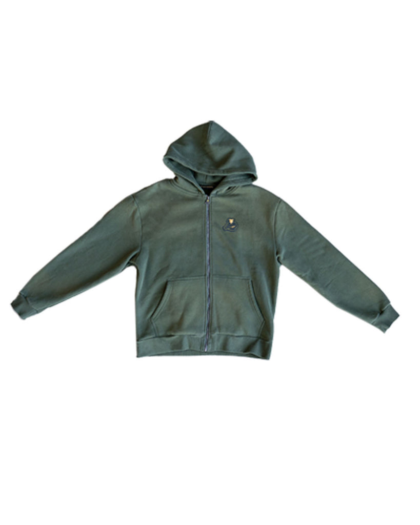 Grails SF Zip Up Hoodie Acid Wash Olive Green