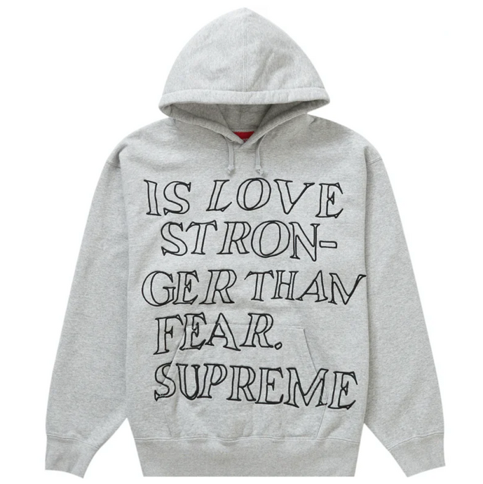 Supreme Stronger Than Fear Hooded Sweatshirt - Heather Grey - Used