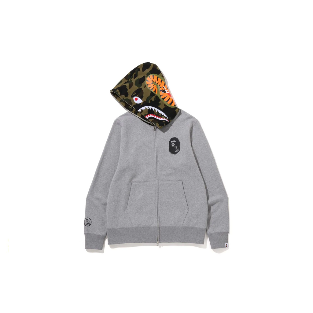 A Bathing Ape X OVO Ape Shark Zip Hoodie - Grey/Green