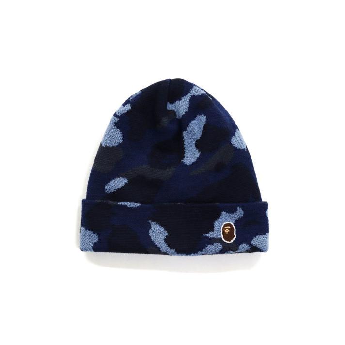 A Bathing Ape Color Camo Knit Cap  - Navy Blue