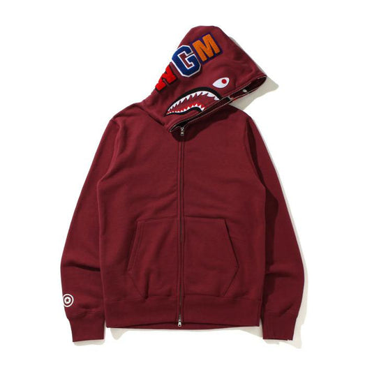 A Bathing Ape Double Side Shark Full Zip Hoodie - Burgundy