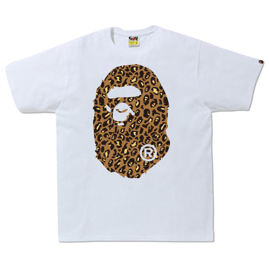 A Bathing Ape Leopard Big Ape Head Tee - White/Brown