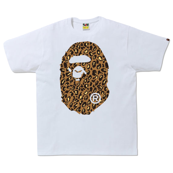 A Bathing Ape Leopard Big Ape Head Tee - White/Brown