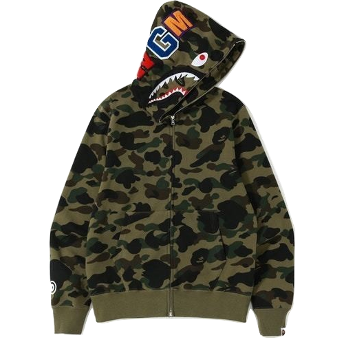 A Bathing Ape 1st Camo Shark Full Zip Jacket (Screen printed) - Green Camo