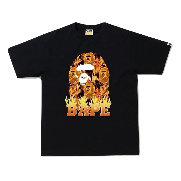 A Bathing Ape Ape Head Flame Tee - Black/Orange