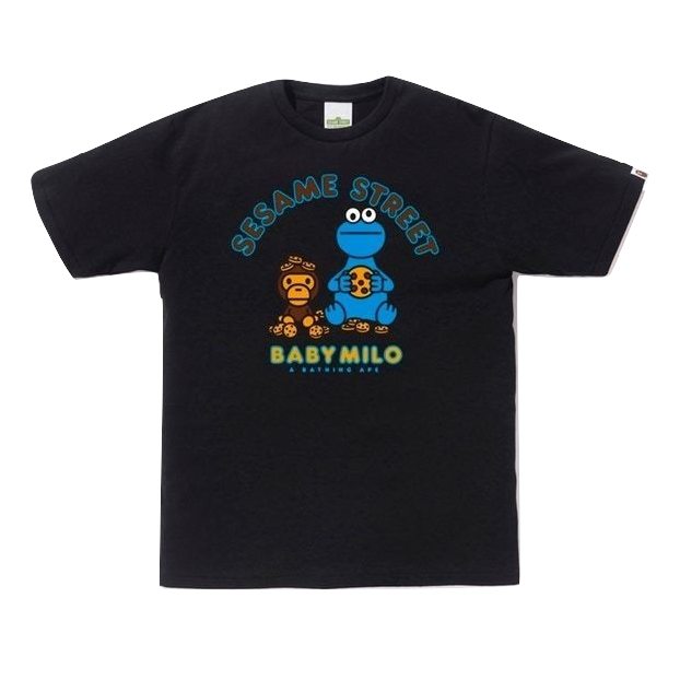 A Bathing Ape x Sesame Street Milo & Cookie Monster Tee - Black