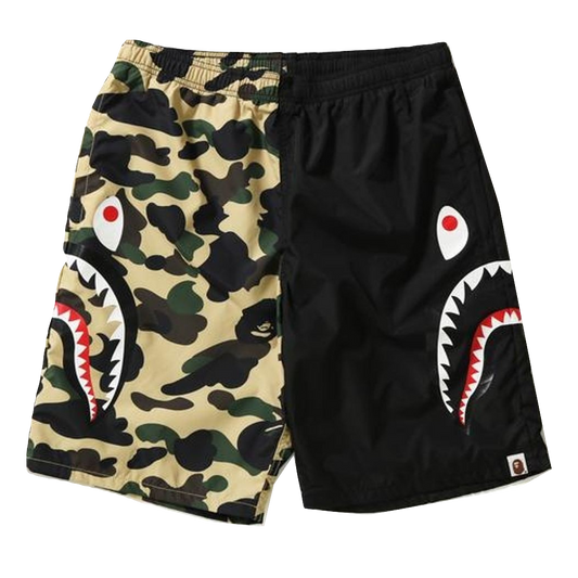 A Bathing Ape 1st Camo Half Shark Beach Shorts - Black/Yellow