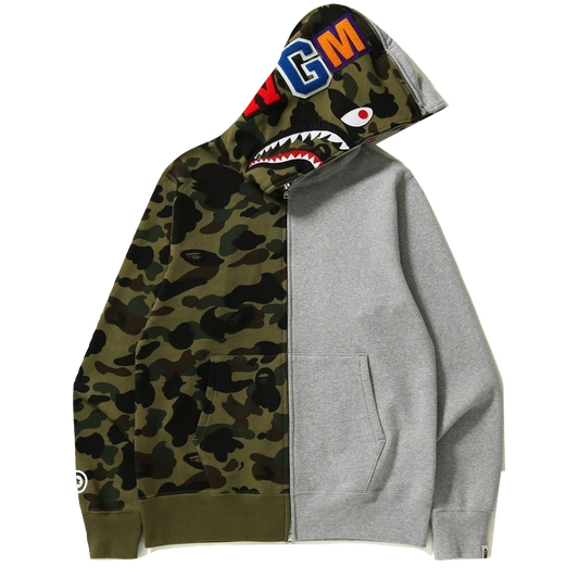 A Bathing Ape 1st Camo Half&Half Full Zip Hoodie - Green/Gray