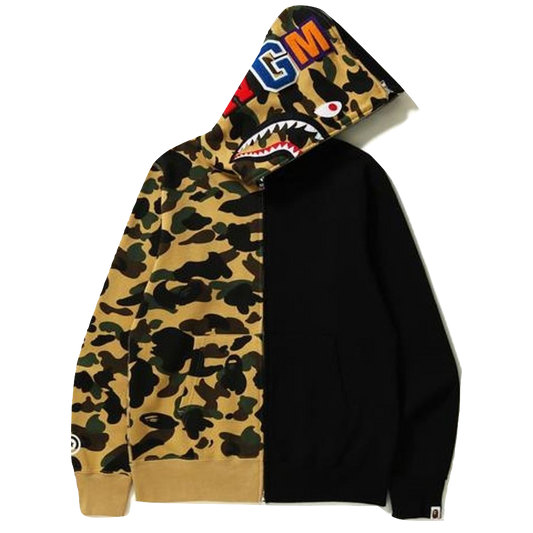 A Bathing Ape 1st Camo Half & Half Full Zip Hoodie - Black/Yellow Camo