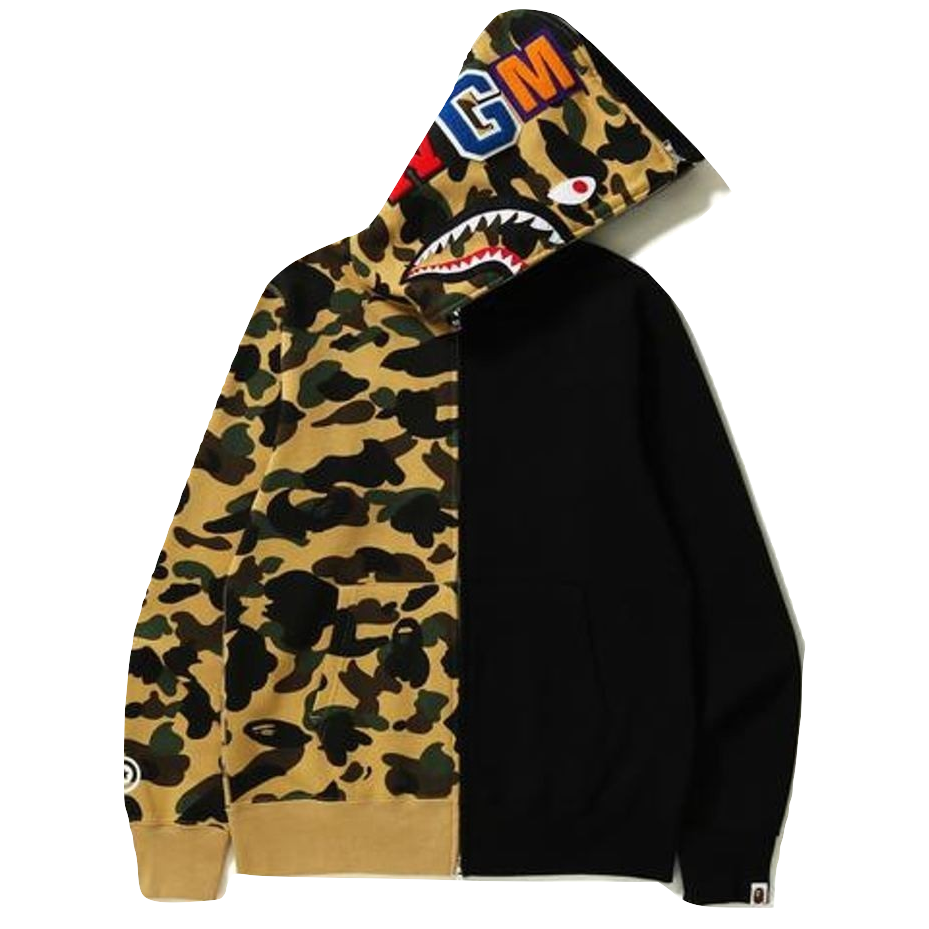 A Bathing Ape 1st Camo Half & Half Full Zip Hoodie - Black/Yellow Camo