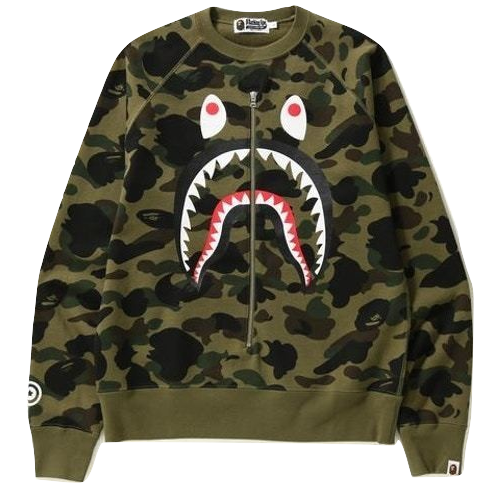 A Bathing Ape 1st Camo Metal Zip Shark Crewneck - Green