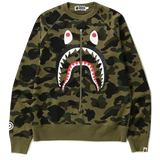 A Bathing Ape 1st Camo Metal Zip Shark Crewneck - Green - Used