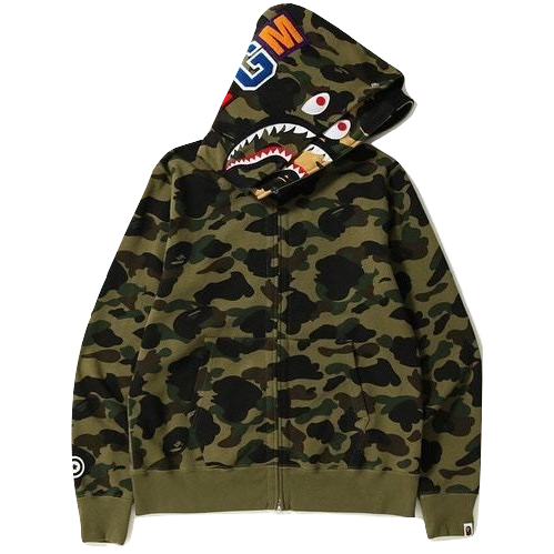 A Bathing Ape 1st Camo Shark Wide Full Zip Double Hoodie - Green Camo