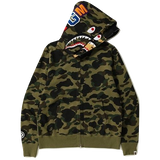 A Bathing Ape 1st Camo Shark Wide Full Zip Double Hoodie - Green Camo