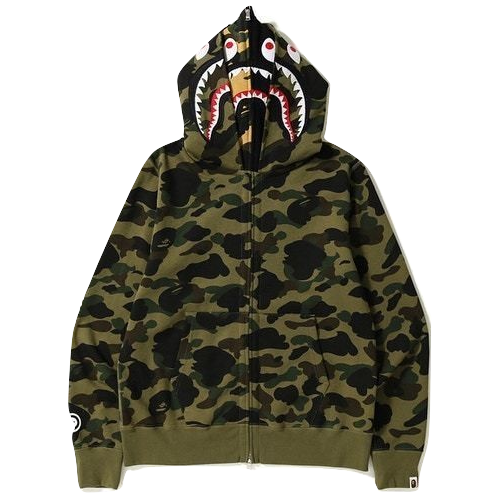 A Bathing Ape 1st Camo Shark Wide Full Zip Double Hoodie - Green Camo