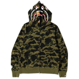 A Bathing Ape 1st Camo Shark Wide Full Zip Double Hoodie - Green Camo