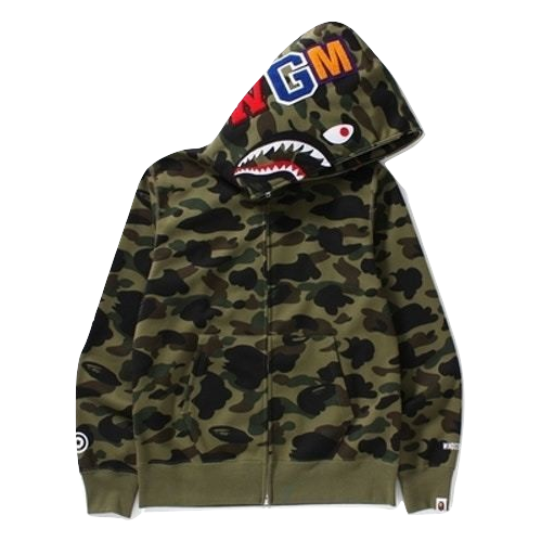 A Bathing Ape 1st Camo Windstopper Shark Full Zip Hoodie - Green Camo