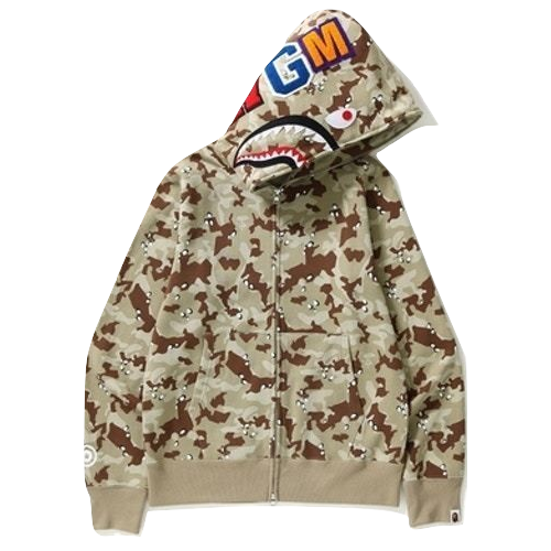 A Bathing Ape Desert Camo Shark Full Zip Hoodie - Beige