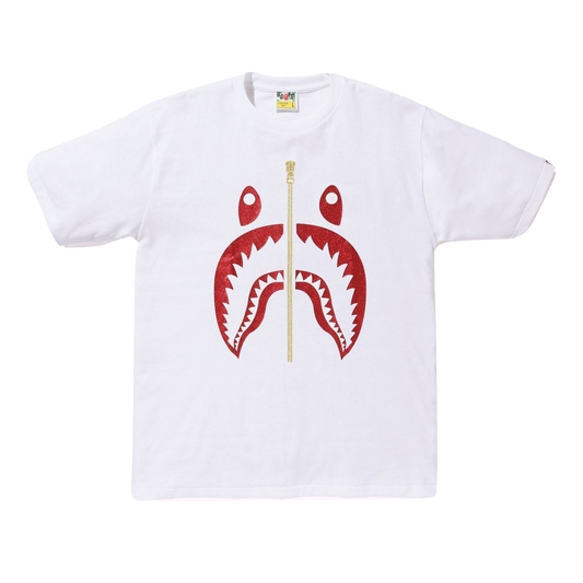 A Bathing Ape Glitter Shark Tee - White/Red