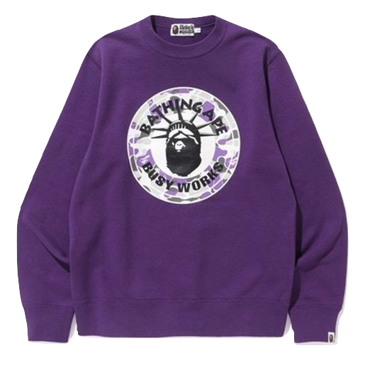 A Bathing Ape NYC NY Camo Busy Works Crewneck - Purple