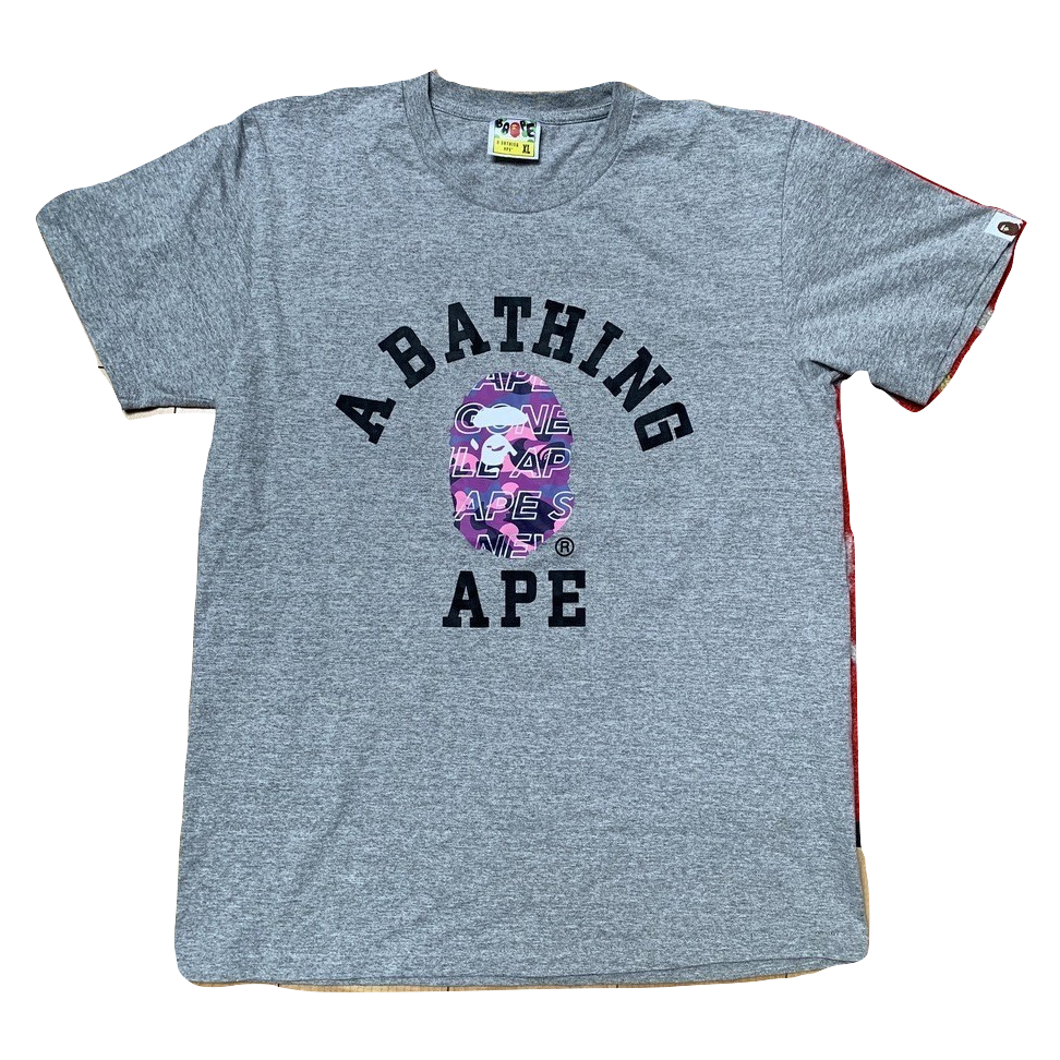 A Bathing Ape Color Camo ASNKA College Tee - Gray/Purple - Used