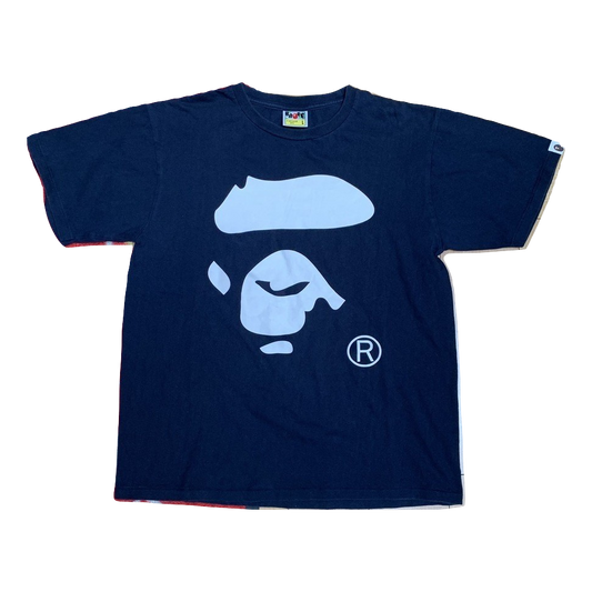 A Bathing Ape Bicolor Ape Face Tee - Navy/White - Used