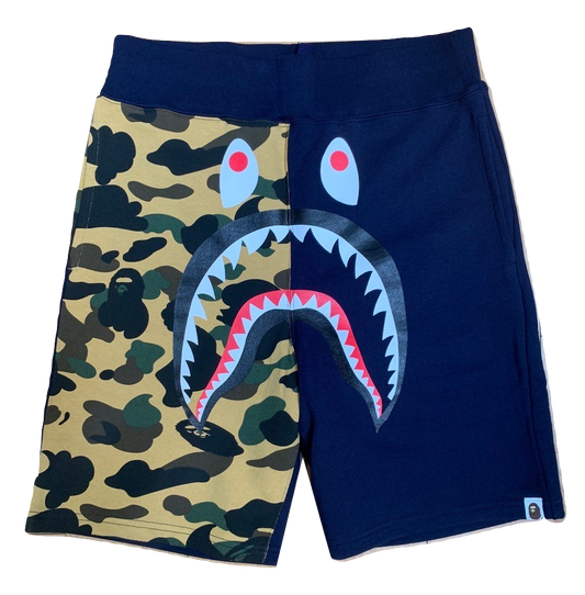 A Bathing Ape Shark Split Sweat Shorts - Navy/Yellow Camo