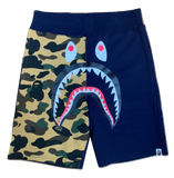 A Bathing Ape Shark Split Sweat Shorts - Navy/Yellow Camo