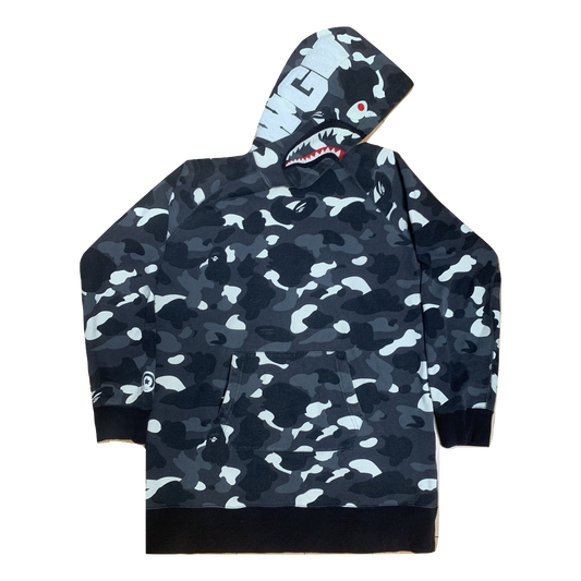 A Bathing Ape City Camo Long Length Wide Shark Pullover Hoodie - Black