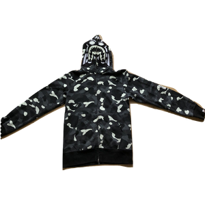 Bape Tiger Shark Funthera Militia Zip-Up Hoodie - Glow In The Dark Camo - Used