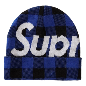 Supreme Big Logo Beanie - Blue Plaid - Used