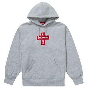 Supreme Cross Box Logo Hooded Sweatshirt - Heather Grey - Used