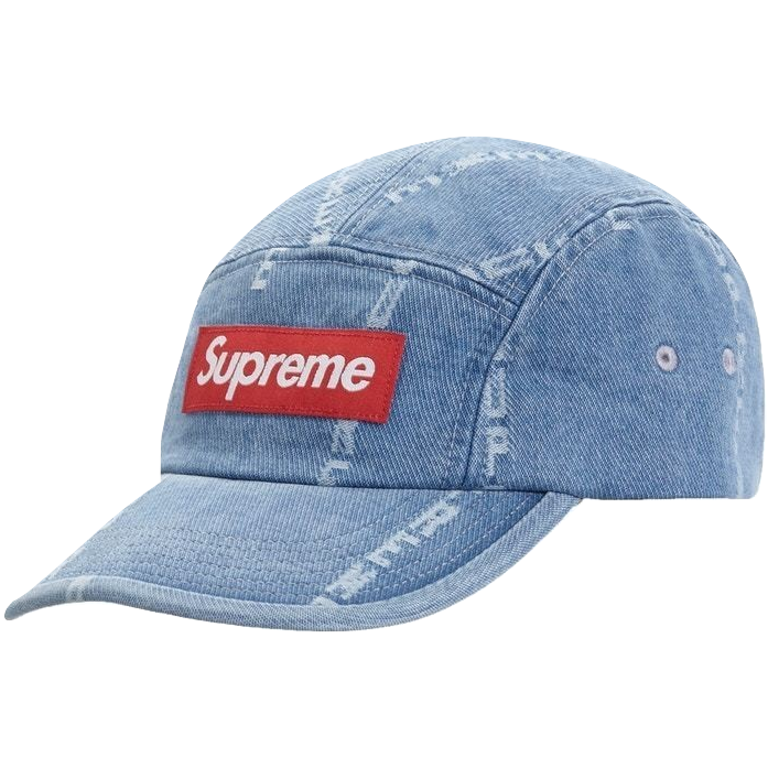 Supreme Logo Stripe Jacquard Denim Camp Cap - Blue – Grails SF