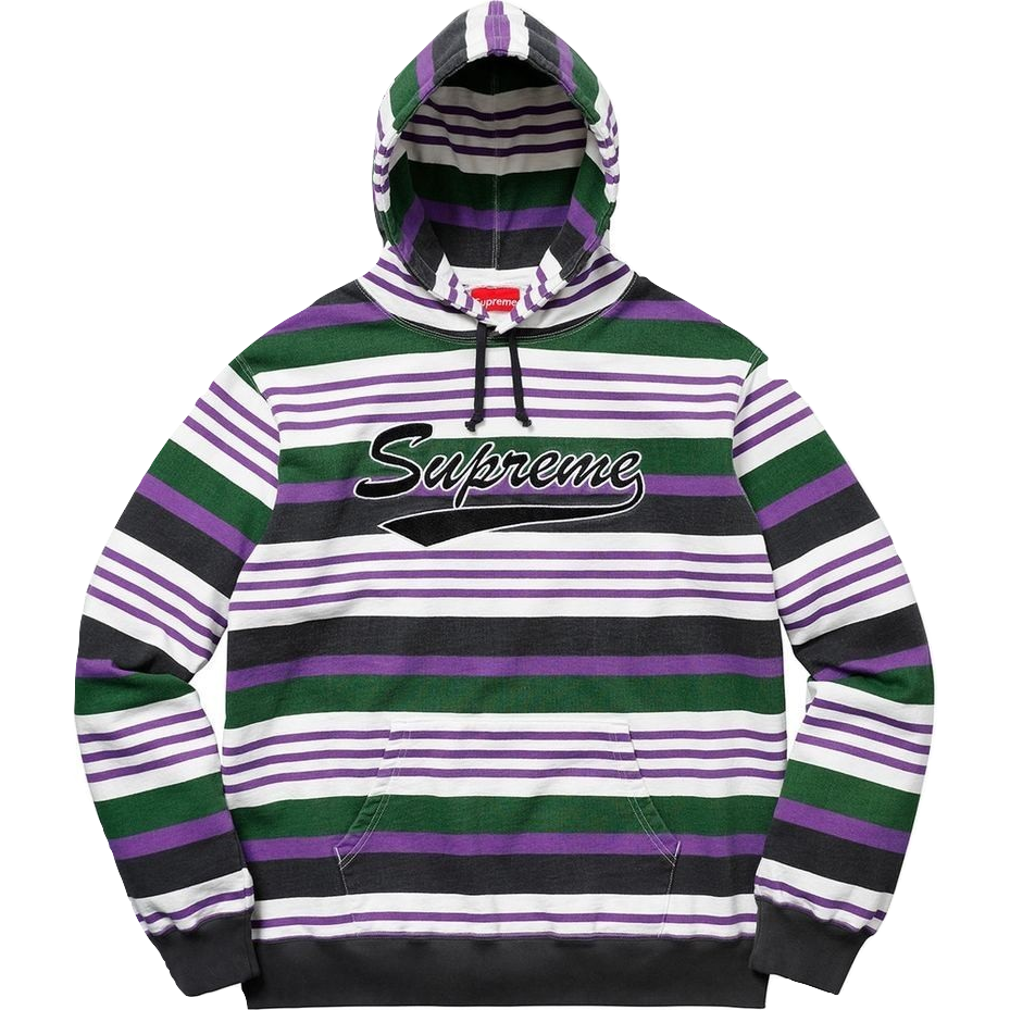 Supreme Stripe Hooded Sweatshirt - Purple/Green - Used