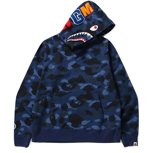 A Bathing Ape Color Camo Shark Wide Pullover Hoodie - Blue