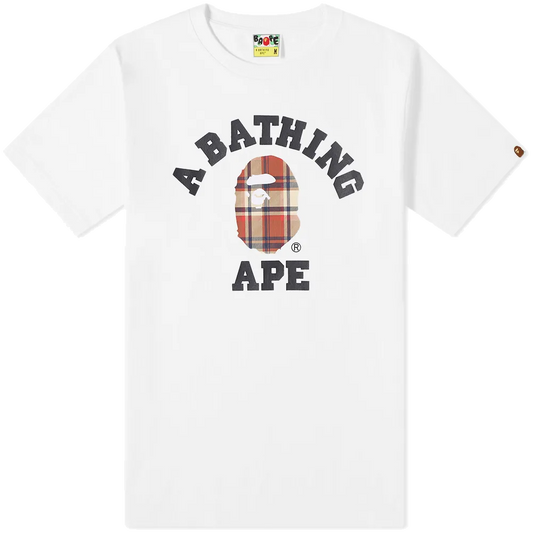 A Bathing Ape Check College Tee - White/Red