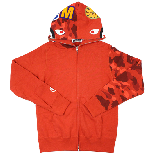 A Bathing Ape Color Camo Sleeve Shark Full Zip Hoodie - Red/Red Camo