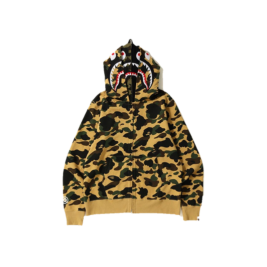 A Bathing Ape 1st Camo Shark Wide Full Zip Double Hoodie - Yellow Camo