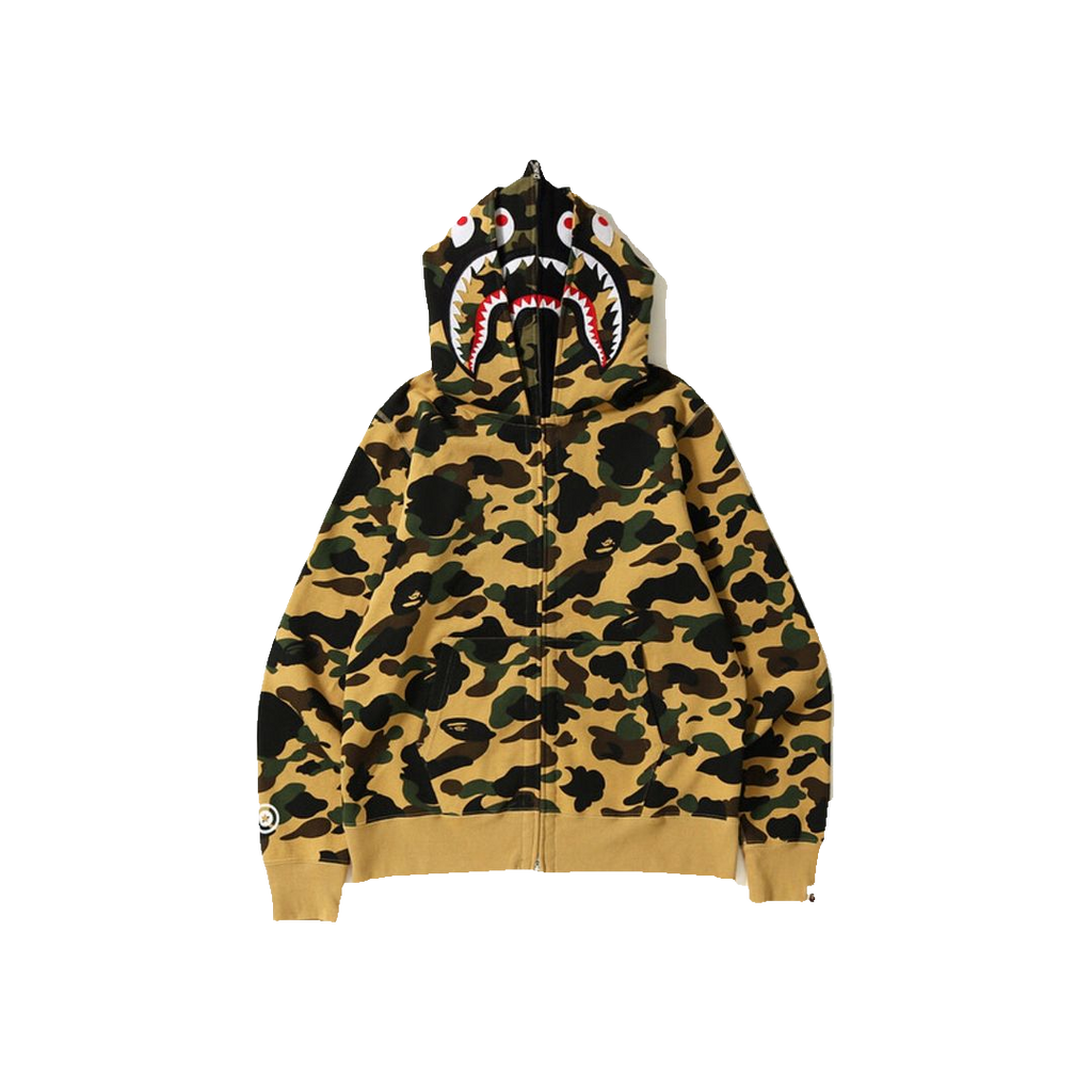 A Bathing Ape 1st Camo Shark Wide Full Zip Double Hoodie - Yellow Camo