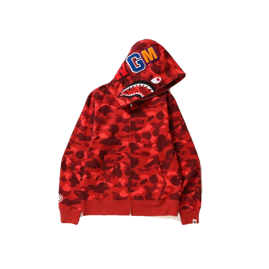 A Bathing Ape Color Camo Shark Full Zip Hoodie - Red Camo