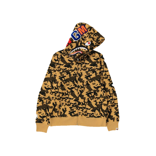 A Bathing Ape Desert Camo Shark Full Zip Hoodie - Yellow