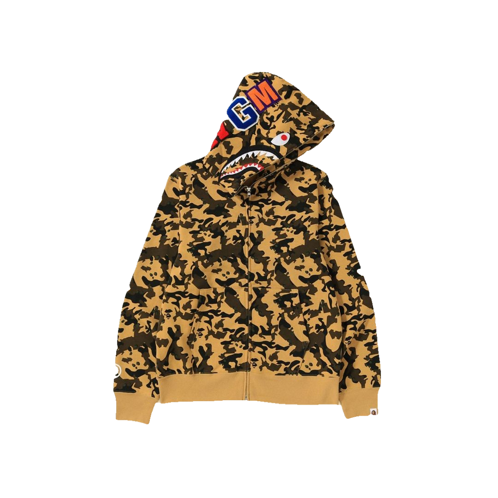 A Bathing Ape Desert Camo Shark Full Zip Hoodie - Yellow