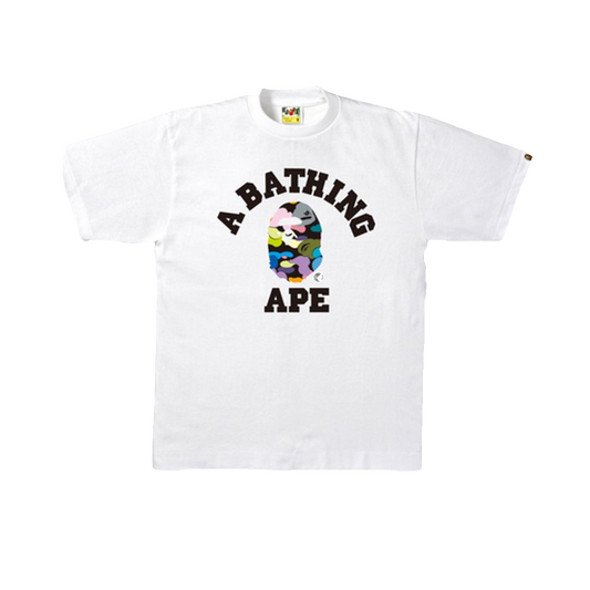 A Bathing Ape Multi Camo College Tee - White/Multicolor - Used