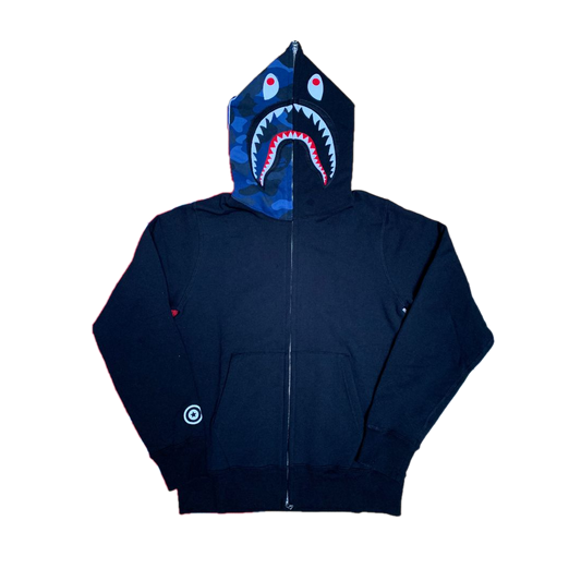 A Bathing Ape Color Camo Shark Full Zip Hoodie - Black/Blue Hood