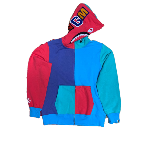 A Bathing Ape Multi Shark Full Zip Hoodie - Purple/Red/Teal/Light Blue