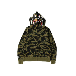 Bape 1st Camo Shark Wide Double Hoodie - Green - Used