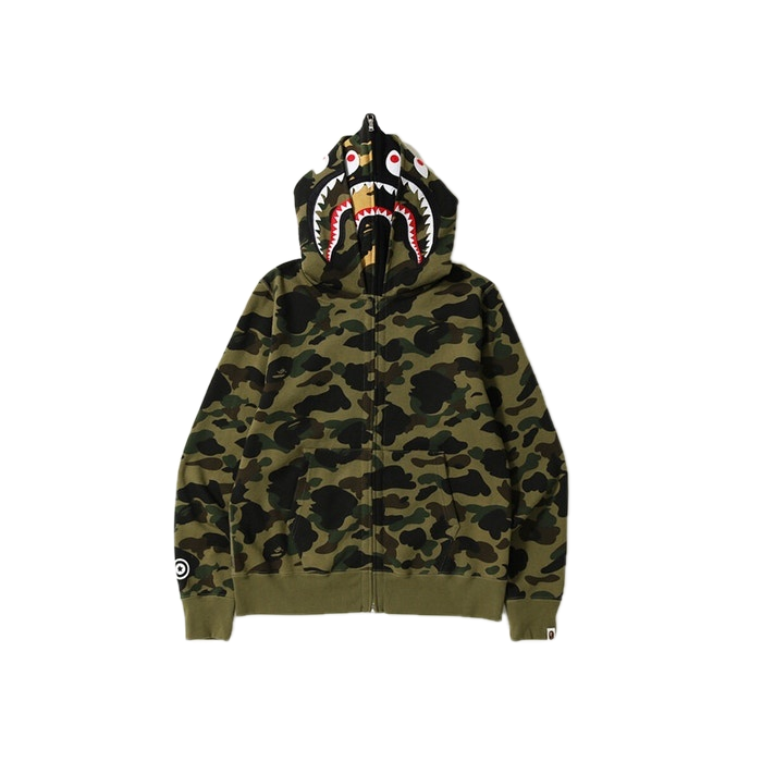 Bape 1st Camo Shark Wide Double Hoodie - Green - Used